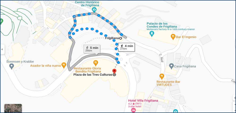 Mapa de cómo llegar a pie al Mercadillo de Frigiliana
