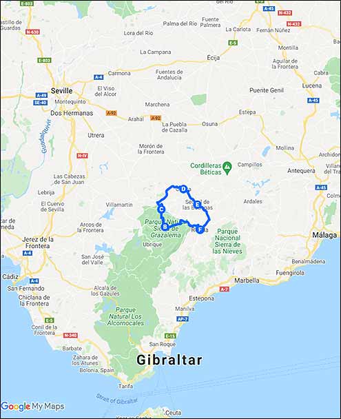 Map - Ruta de los Pueblos Blancos, Cádiz